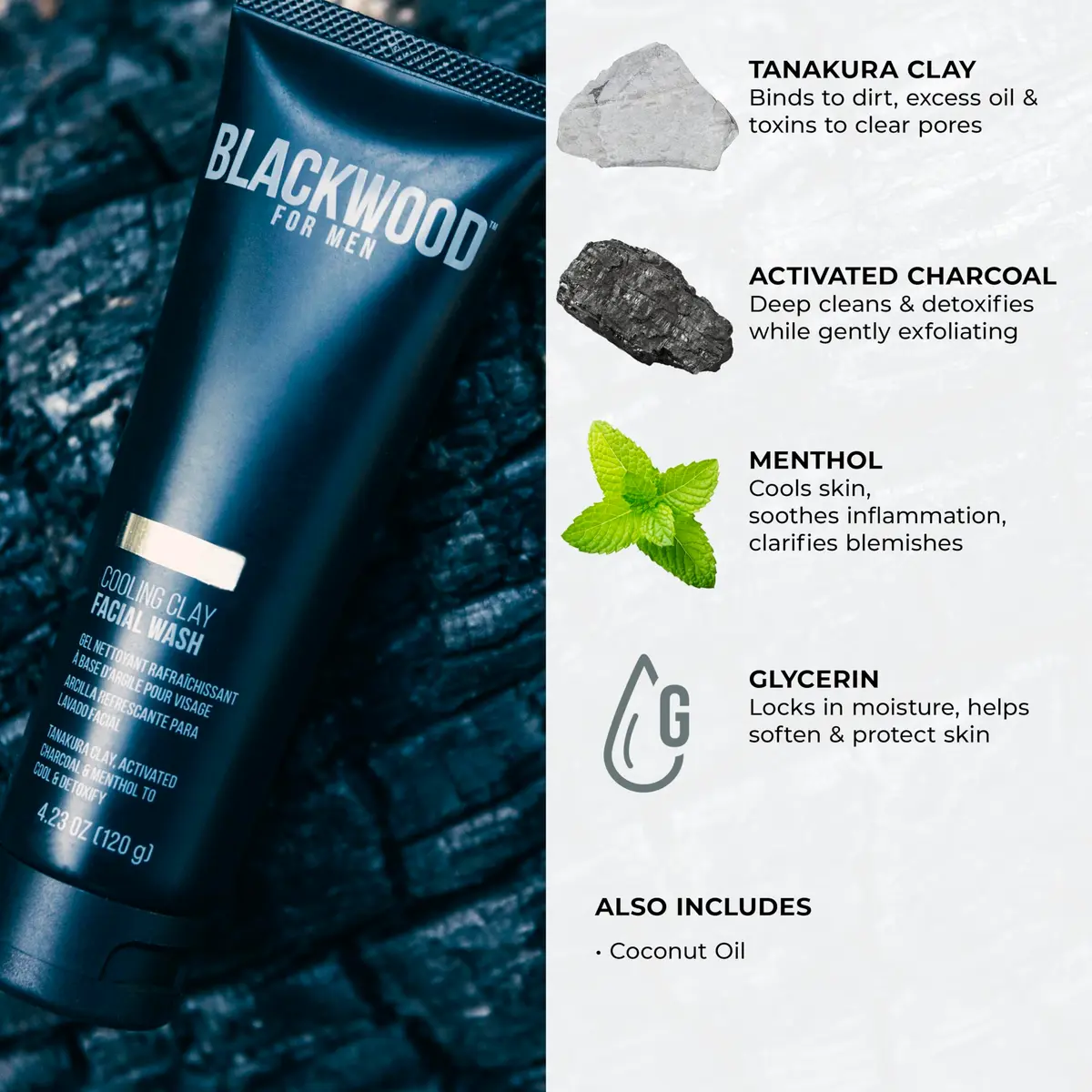 Blackwood For Men Cooling Clay Face Wash 125ml (4.23 oz) | Deep Cleansing & Acne Treatment - view 4