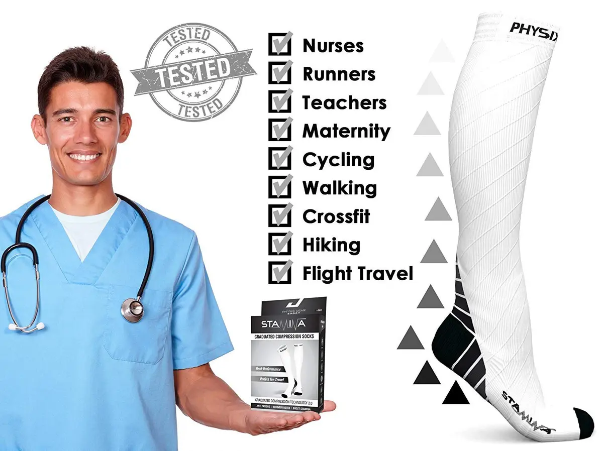 Physix Gear Compression Socks White L/XL | Support Circulation & Blood Flow (115 chars) - view 5