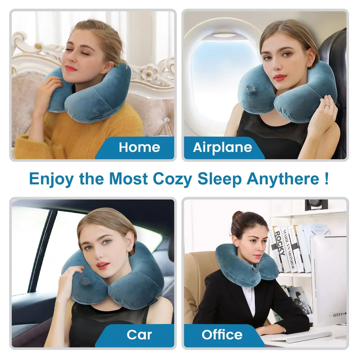 Keemall Portable Inflatable Travel Neck Pillow for Airplane, Car & Office | Micro-Velvet, Ergonomic U-Shape, Washable Cover - view 5