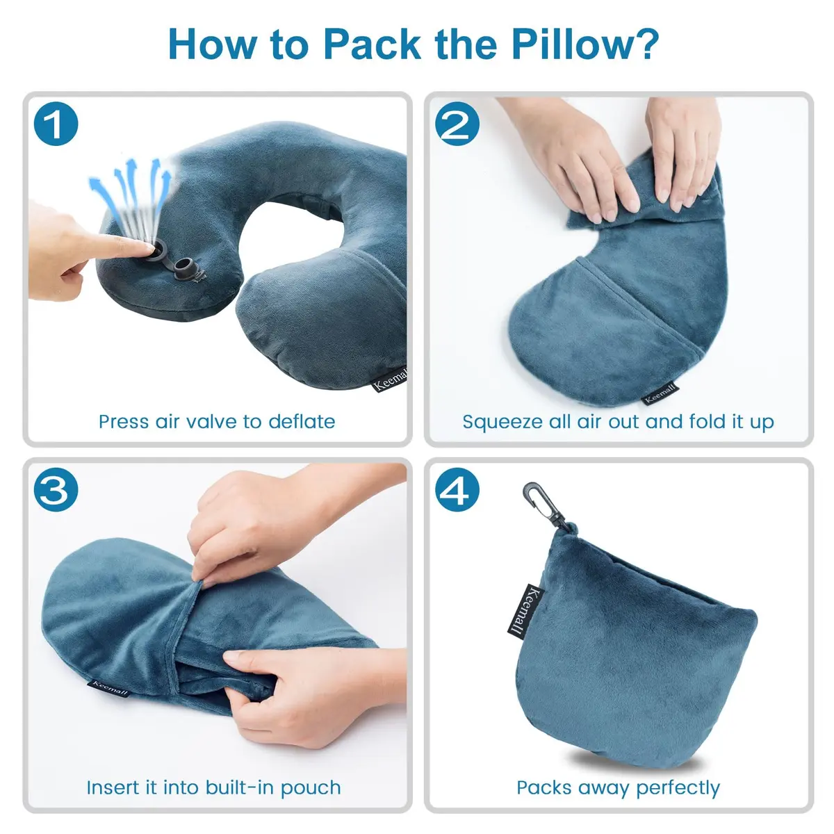 Keemall Portable Inflatable Travel Neck Pillow for Airplane, Car & Office | Micro-Velvet, Ergonomic U-Shape, Washable Cover - view 7