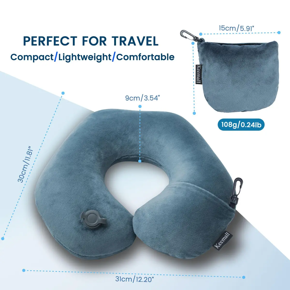 Keemall Portable Inflatable Travel Neck Pillow for Airplane, Car & Office | Micro-Velvet, Ergonomic U-Shape, Washable Cover - view 8