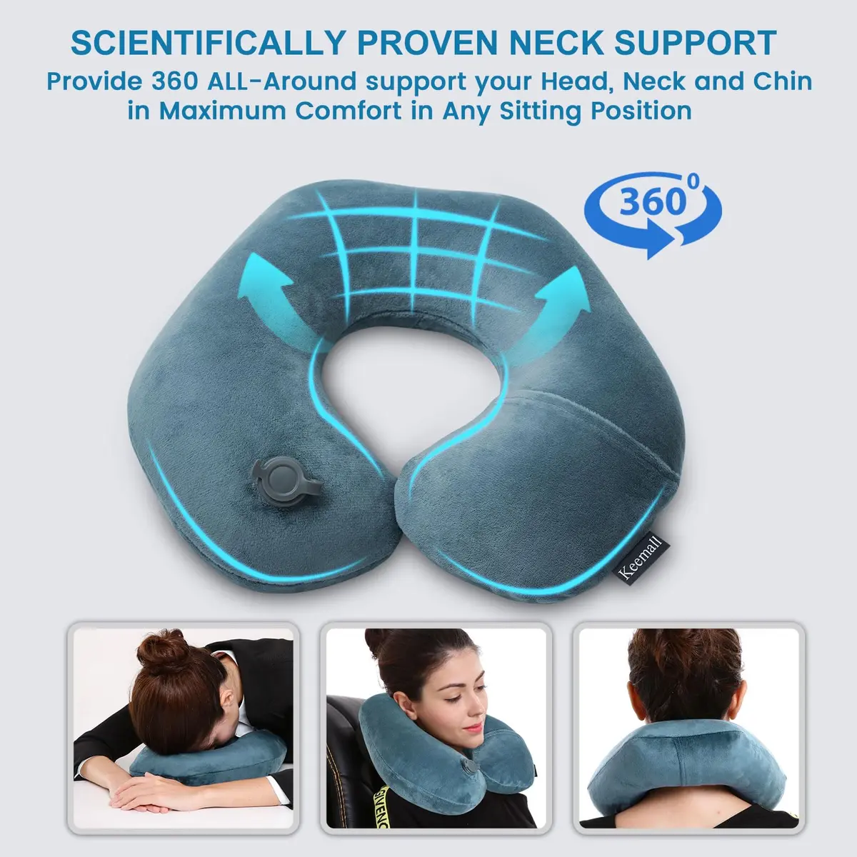 Keemall Portable Inflatable Travel Neck Pillow for Airplane, Car & Office | Micro-Velvet, Ergonomic U-Shape, Washable Cover - view 4