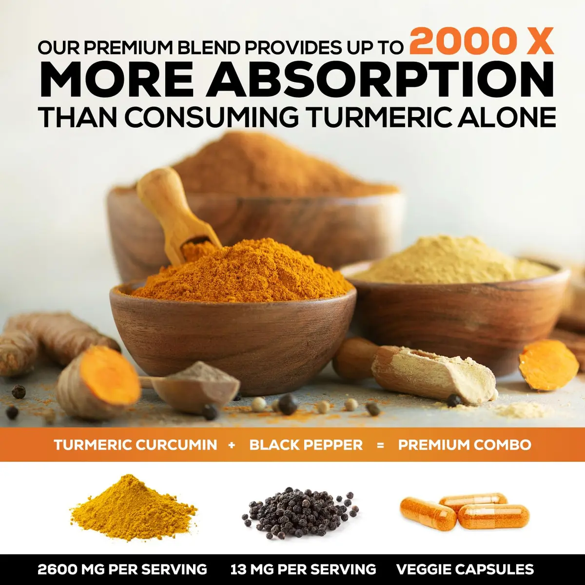 Nature's Nutrition 2400mg vegan herbal supplement | Organic turmeric & BioPerine for joint & immune support - view 5