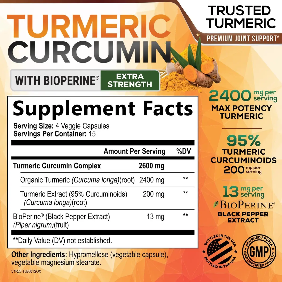 Nature's Nutrition 2400mg vegan herbal supplement | Organic turmeric & BioPerine for joint & immune support - view 2