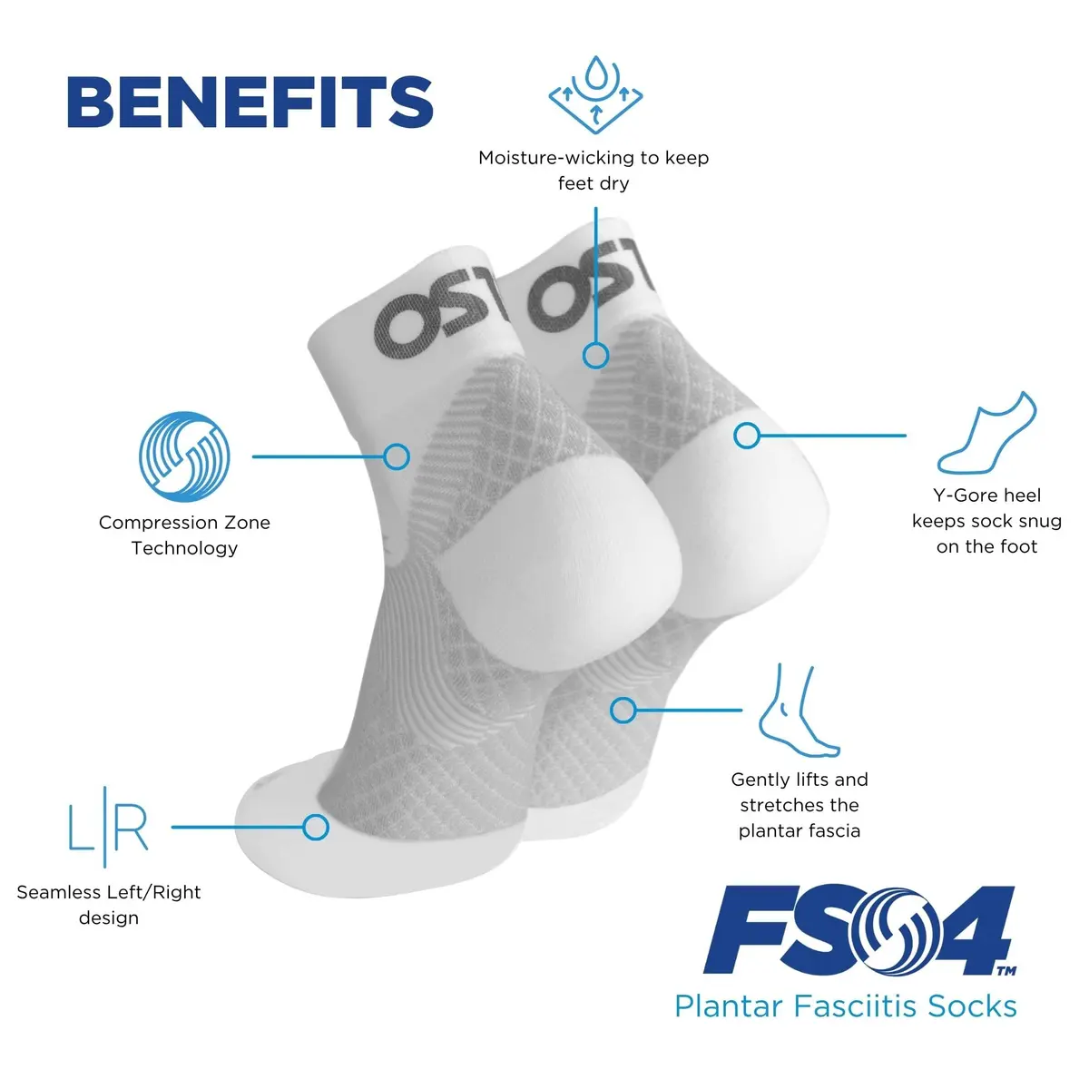OrthoSleeve FS4 Orthotic Socks for Plantar Fasciitis Relief, Large | Medical Grade Compression - view 3