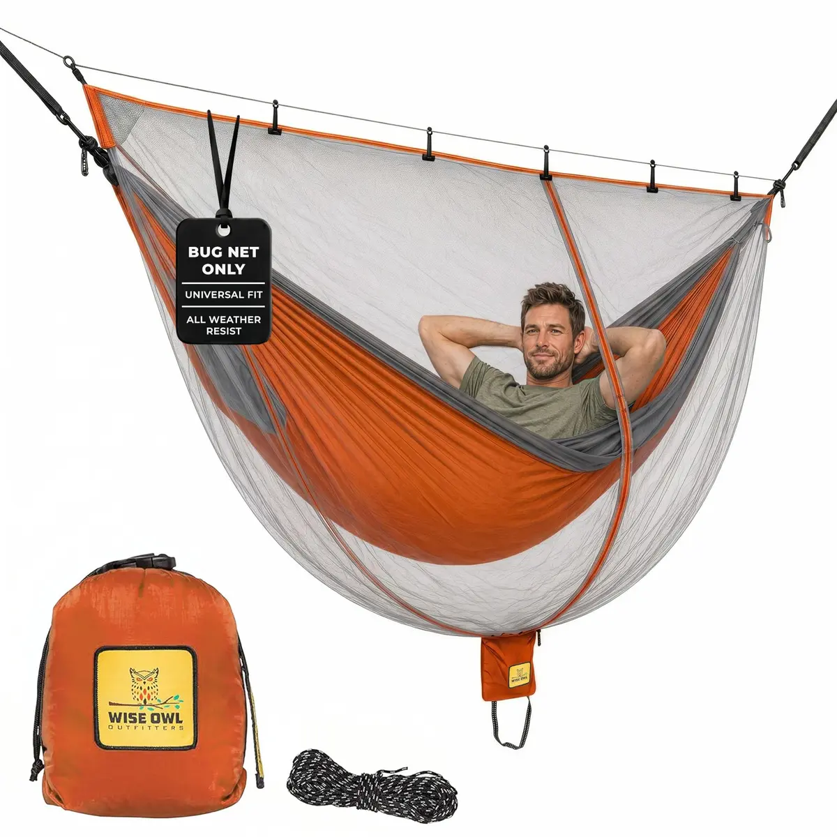 Wise Owl Outfitters SnugNet Hammock Bug Net - Mesh Insect Shield for Camping & Backpacking, Black/Orange | Full Coverage, Ultralight (100-120 chars) - main product image
