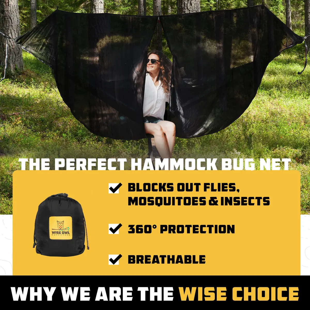 Wise Owl Outfitters Hammock Bug Net – Mosquito Net for Hammock, Lightweight Bug Netting for Camping, Hiking, Backpacking, Forest & Outdoor Use - view 3