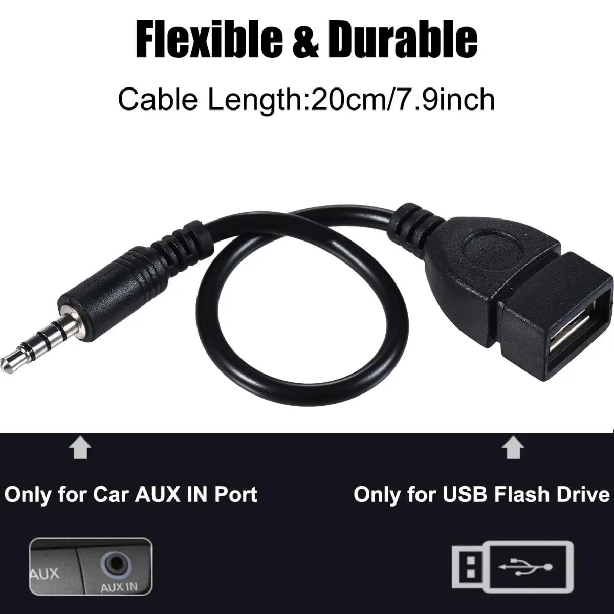 Warmstor 3.5mm AUX to USB 2.0 Female OTG Adapter Cable 20cm (7.9 inch) | Play Music from U-Disk in Your Car - view 6