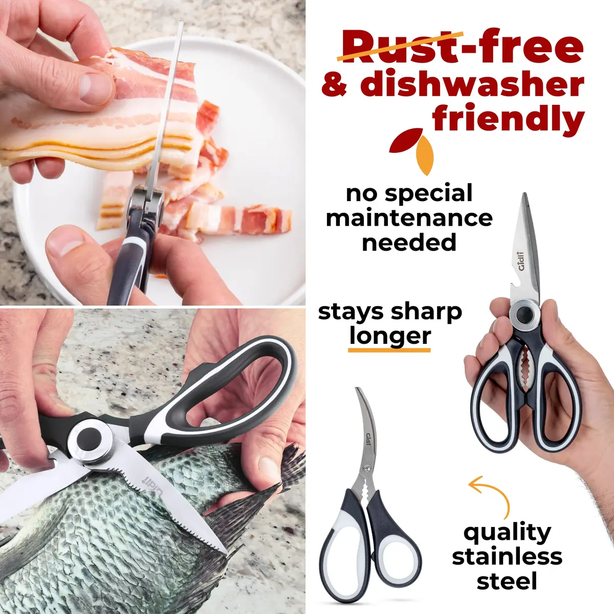 Gidli Kitchen Shears & Seafood Scissors Set - Heavy Duty Stainless Steel, 8" & 7" | Lifetime Warranty - view 5