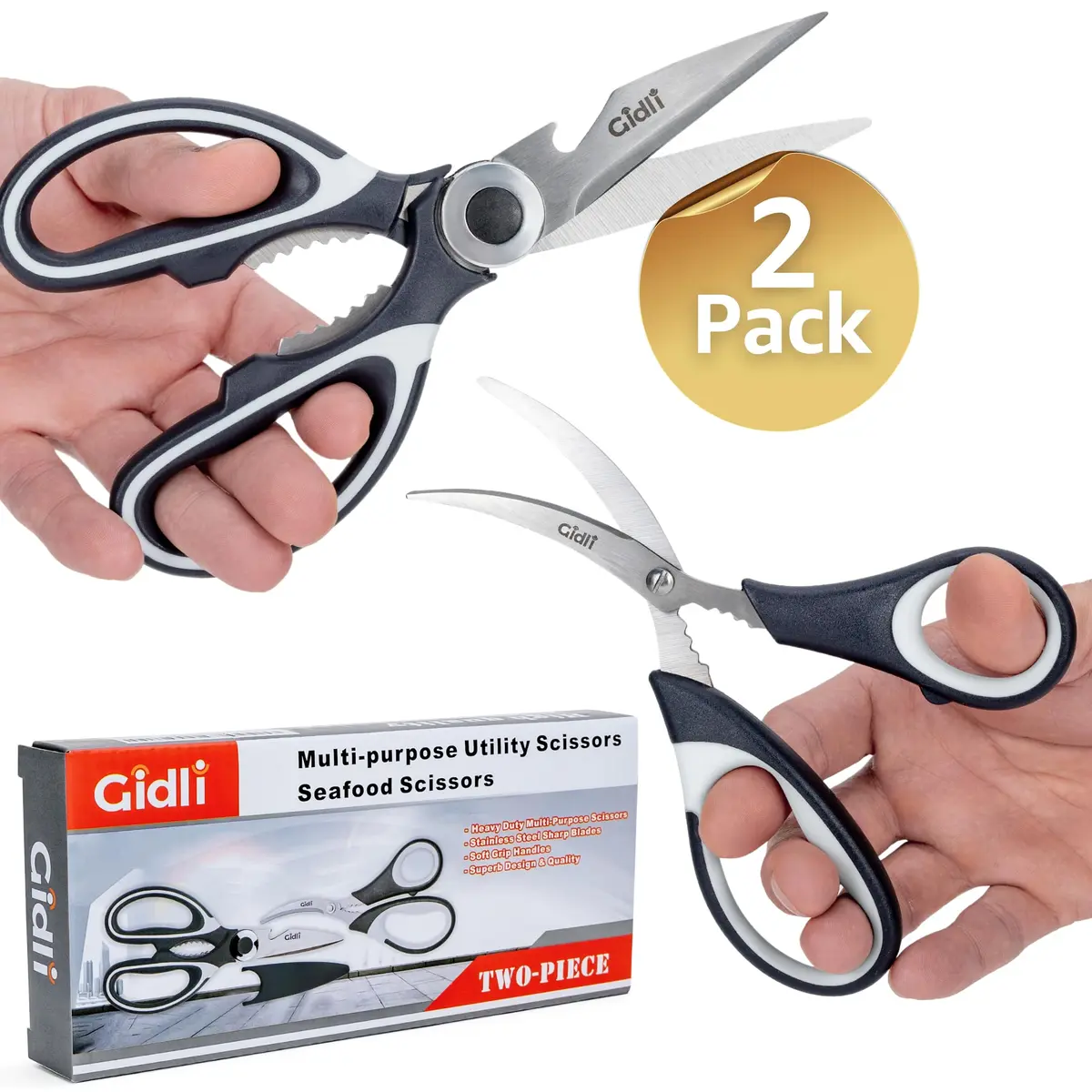 Gidli Kitchen Shears & Seafood Scissors Set - Heavy Duty Stainless Steel, 8" & 7" | Lifetime Warranty - view 9
