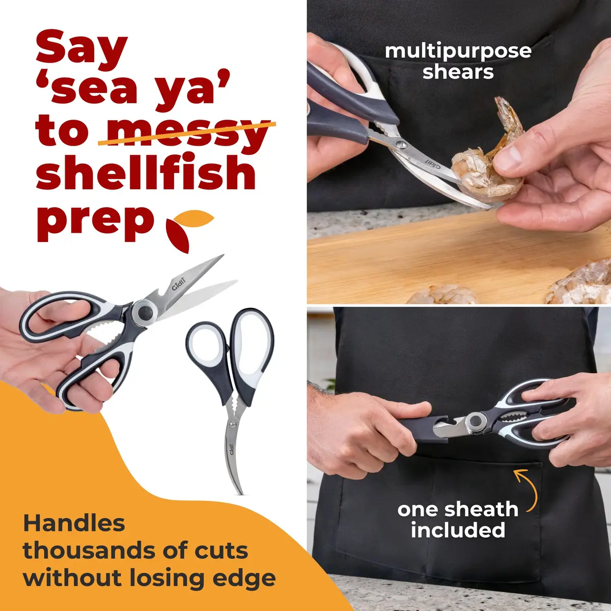 Gidli Kitchen Shears & Seafood Scissors Set - Heavy Duty Stainless Steel, 8" & 7" | Lifetime Warranty - view 2