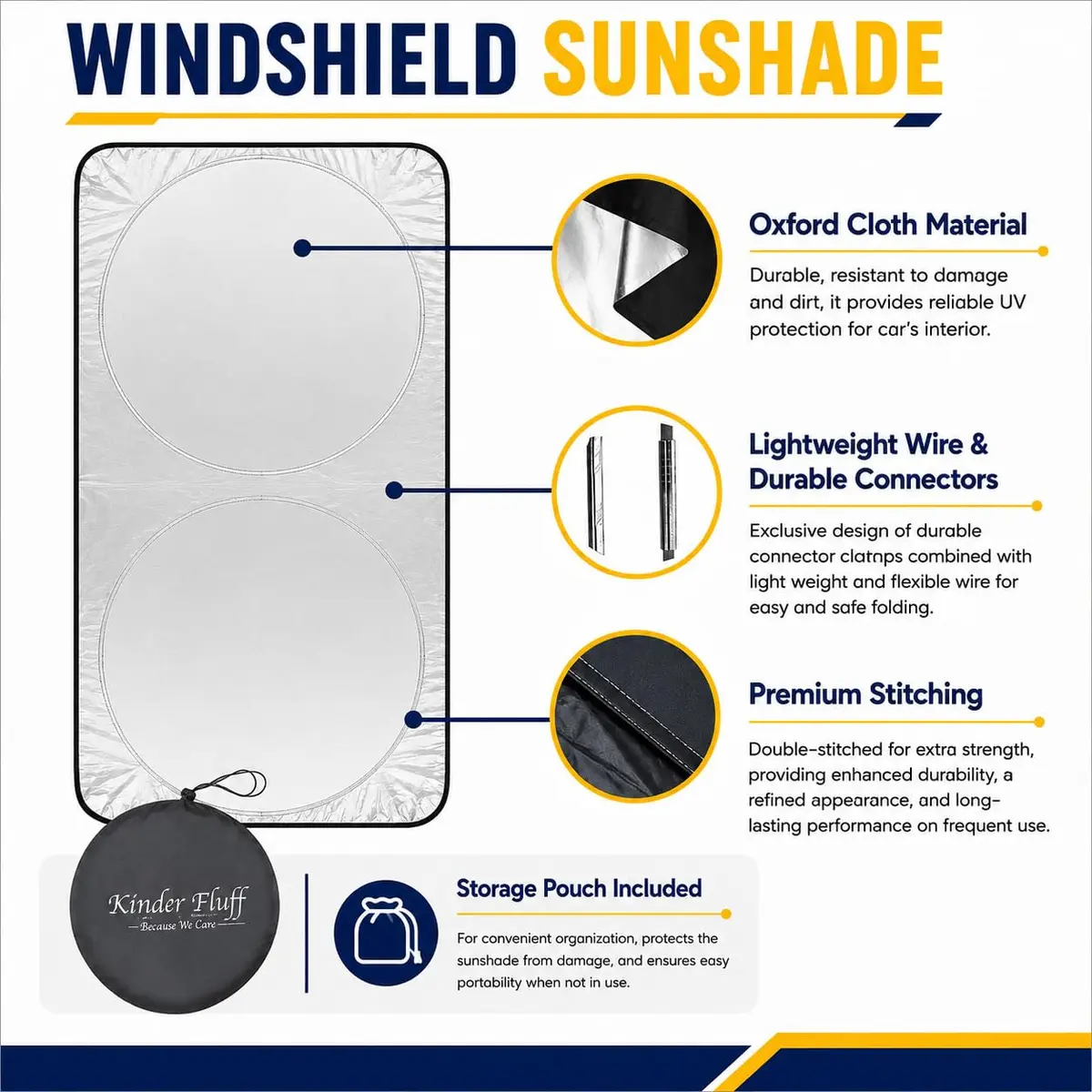 kinder Fluff Windshield Sun Shade Extra Large 62" x 31" | Certified 99.87% UVB & 99.02% UVA Protection - view 5