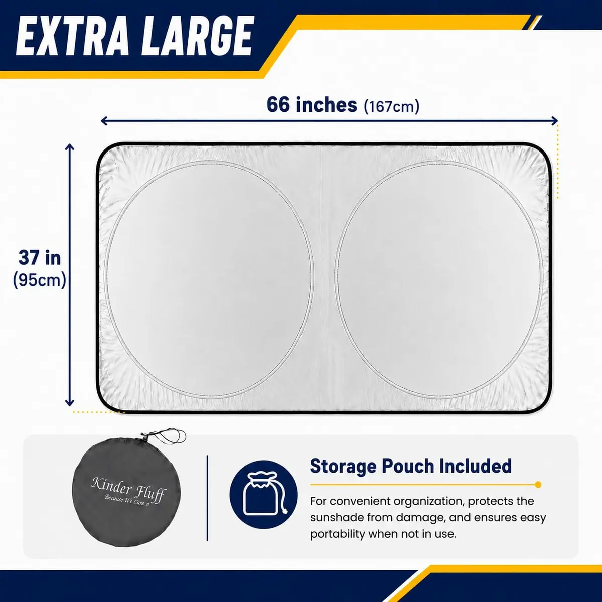 kinder Fluff Windshield Sun Shade Extra Large 62" x 31" | Certified 99.87% UVB & 99.02% UVA Protection - view 3