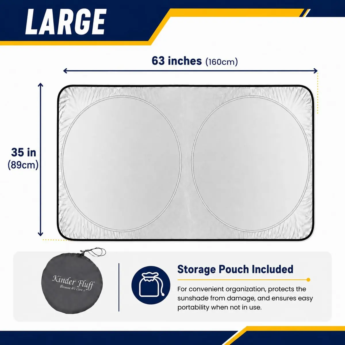 kinder Fluff Windshield Sun Shade Large 149.86cm (59") x 72.39cm (30") | Certified 99.87% UVB & 99.02% UVA Protection - view 5