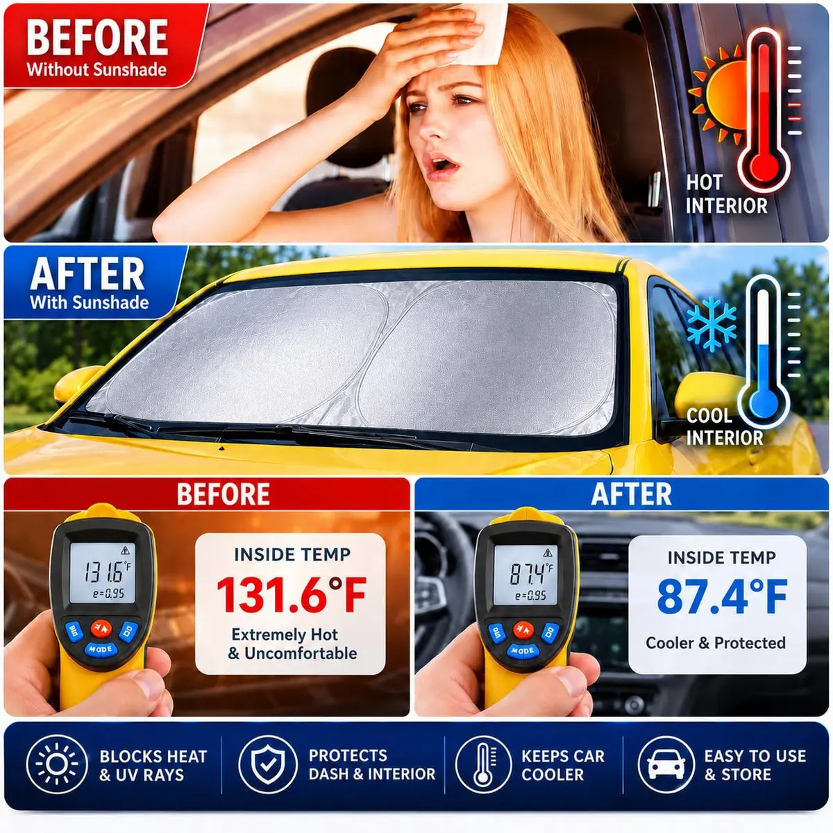kinder Fluff Windshield Sun Shade Large 149.86cm (59") x 72.39cm (30") | Certified 99.87% UVB & 99.02% UVA Protection - view 6