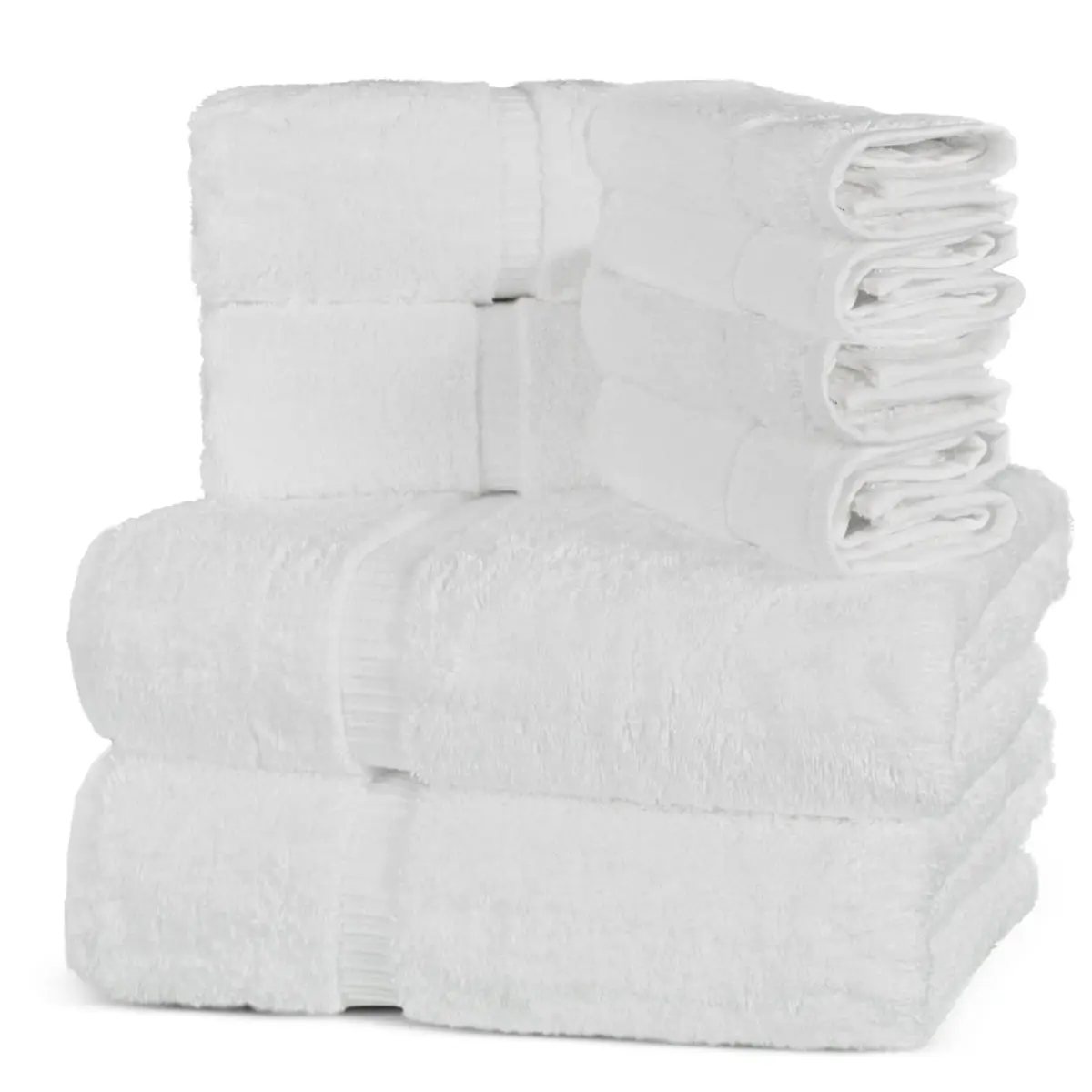Towel Bazaar 8-Piece Turkish Cotton Towel Set White | 2 Bath (54x27in), 2 Hand (30x16in), 4 Washcloths (13x13in) | Soft, Absorbent, Quick-Dry - view 3