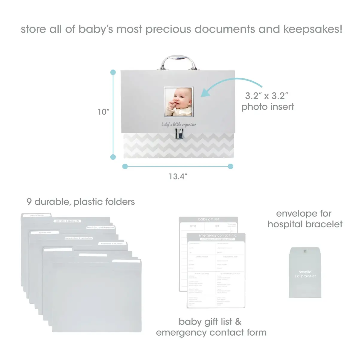 Pearhead Baby Briefcase and Document Organizer, Grey Chevron | All-in-One Baby Paperwork Storage (70-120 chars) - view 2