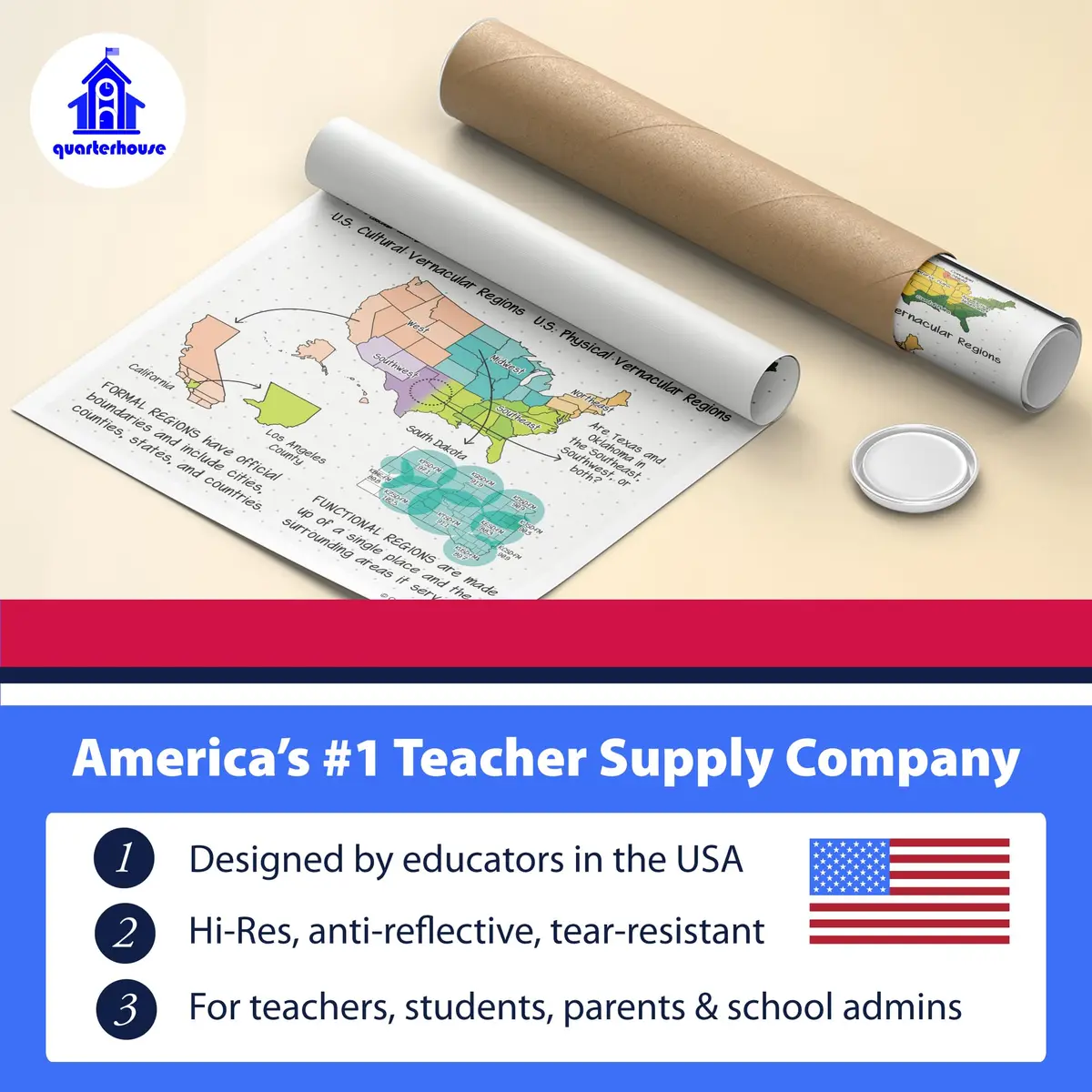 Quarterhouse 6 Poster 5 Themes of Geography Classroom Set | Durable, Made in USA, 12 x 18 Inches - view 4