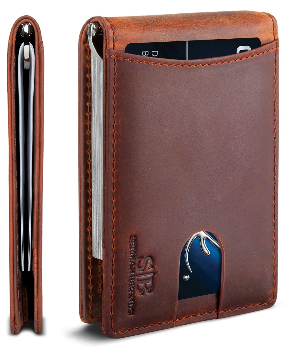 SERMAN BRANDS RFID Blocking Slim Bifold Genuine Leather Wallet for Men with Money Clip (Canyon Red 1.S) - main product image