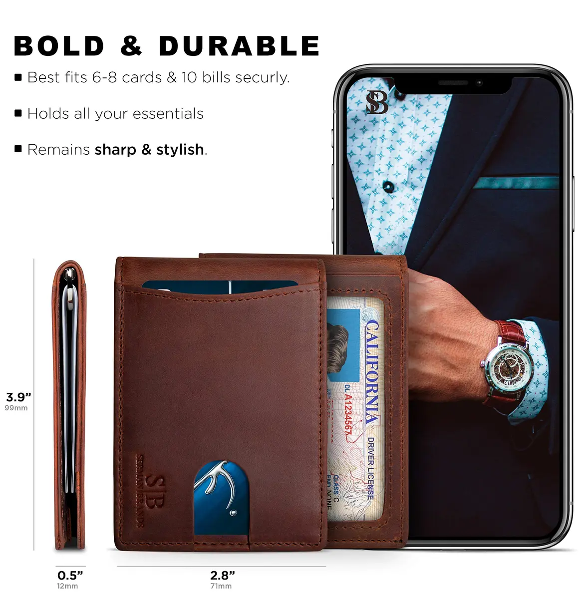 SERMAN BRANDS RFID Blocking Slim Bifold Genuine Leather Wallet for Men with Money Clip (Canyon Red 1.S) - view 5