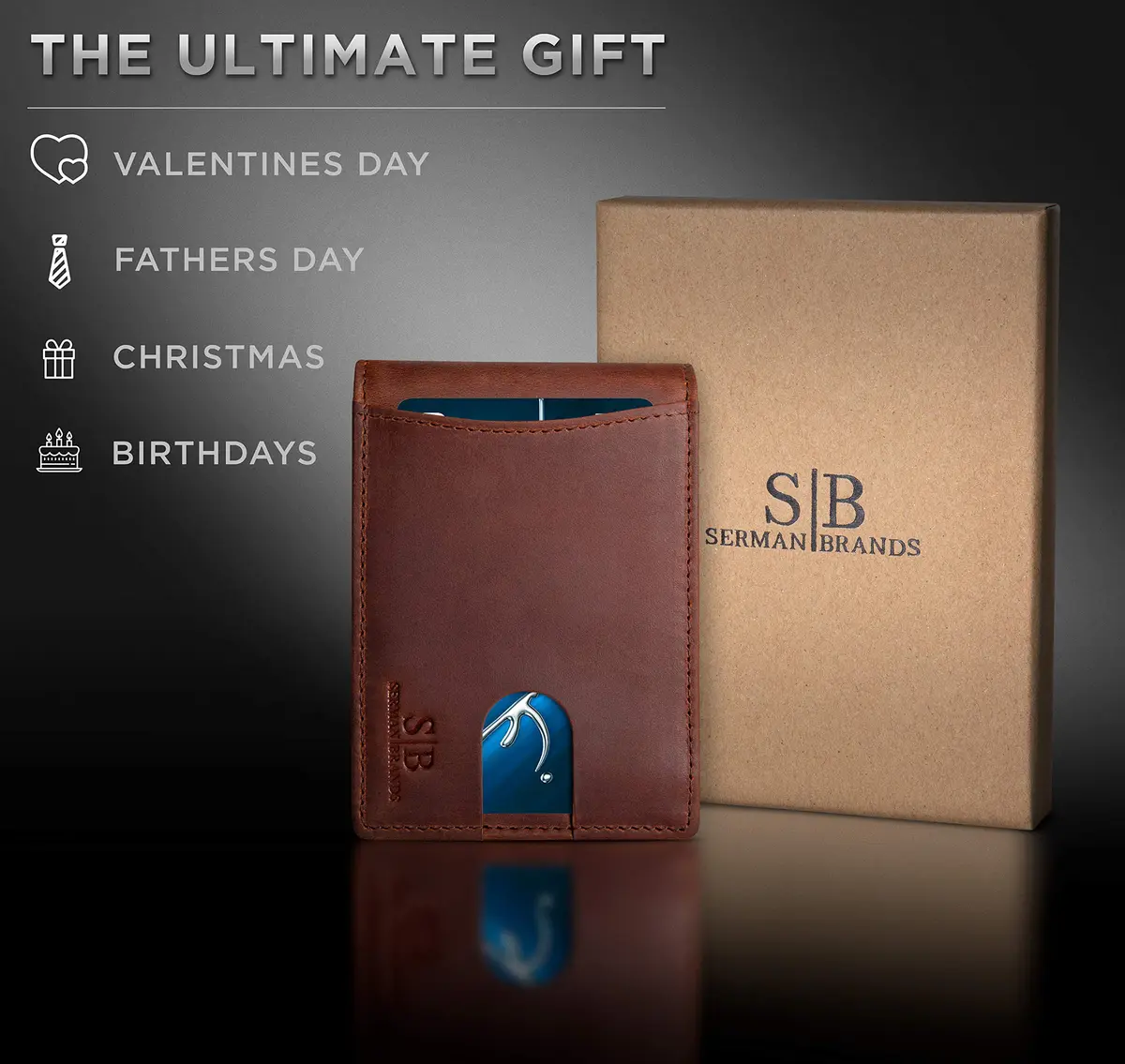 SERMAN BRANDS RFID Blocking Slim Bifold Genuine Leather Wallet for Men with Money Clip (Canyon Red 1.S) - view 6
