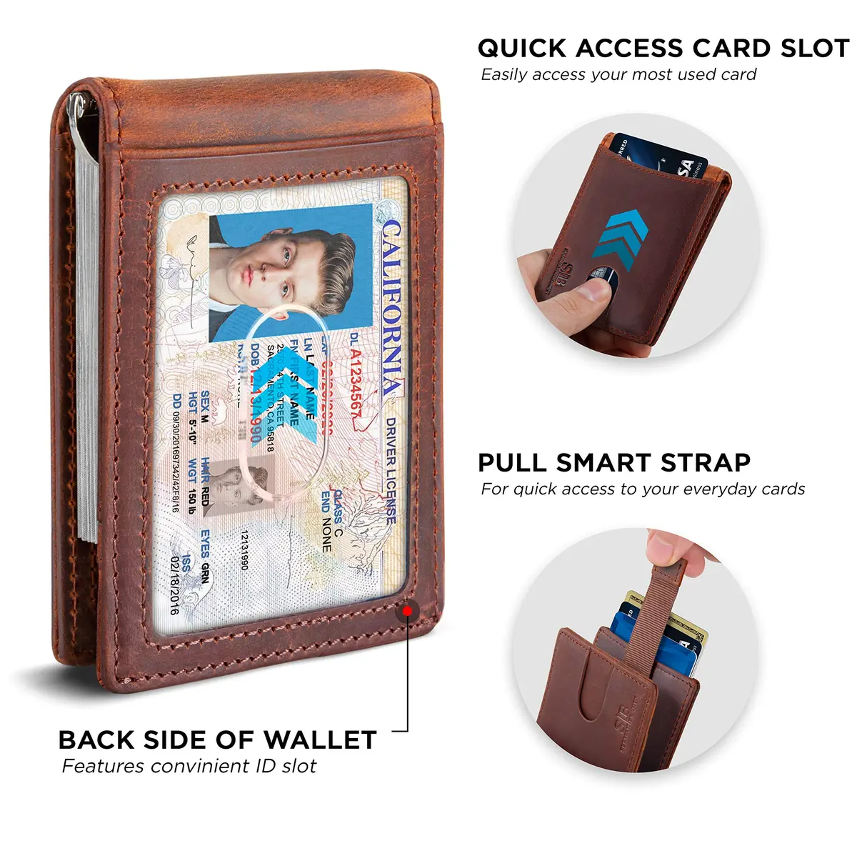 SERMAN BRANDS RFID Blocking Slim Bifold Genuine Leather Wallet for Men with Money Clip (Canyon Red 1.S) - view 4