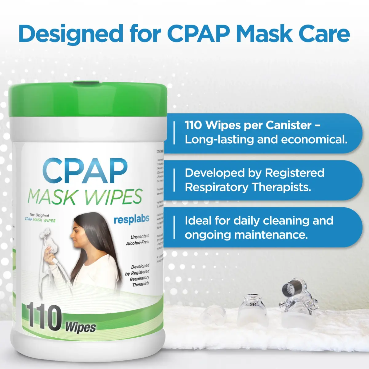 RespLabs CPAP Mask Wipes 330 Count (9 Months Supply) | Unscented, Alcohol-Free, Safe for All CPAP Masks - view 5