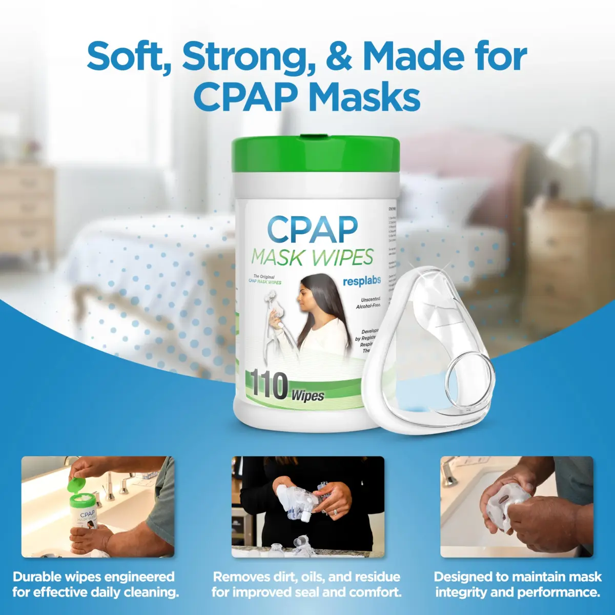 RespLabs CPAP Mask Wipes 330 Count (9 Months Supply) | Unscented, Alcohol-Free, Safe for All CPAP Masks - view 3