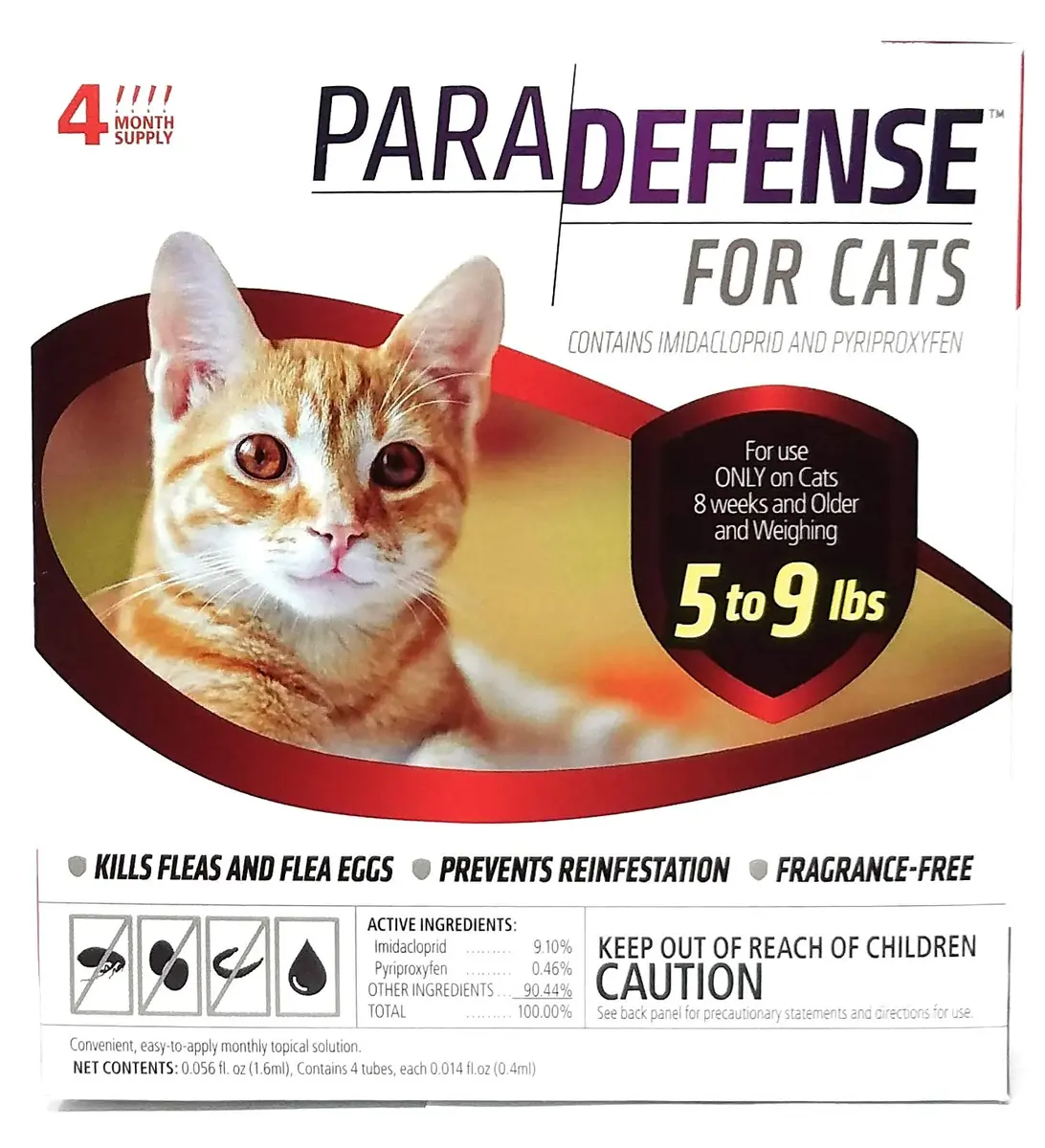 Para Defense Flea Treatment for Cats 5.1-9 lb | Fast-Acting Waterproof Monthly Drops - main product image