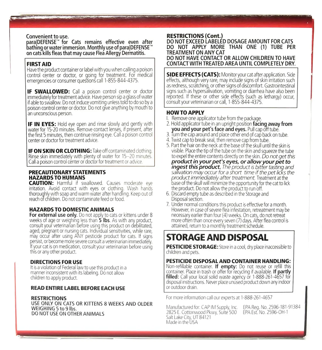 Para Defense Flea Treatment for Cats 5.1-9 lb | Fast-Acting Waterproof Monthly Drops - view 2