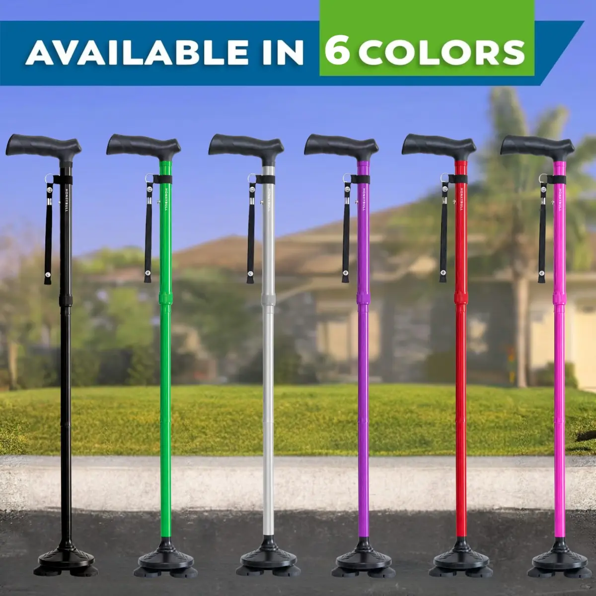 HONEYBULL Foldable Walking Cane with Free Standing Pivot Base, Adjustable Height 78-96cm (30-36 inches) | Supports Seniors and Adults - view 8