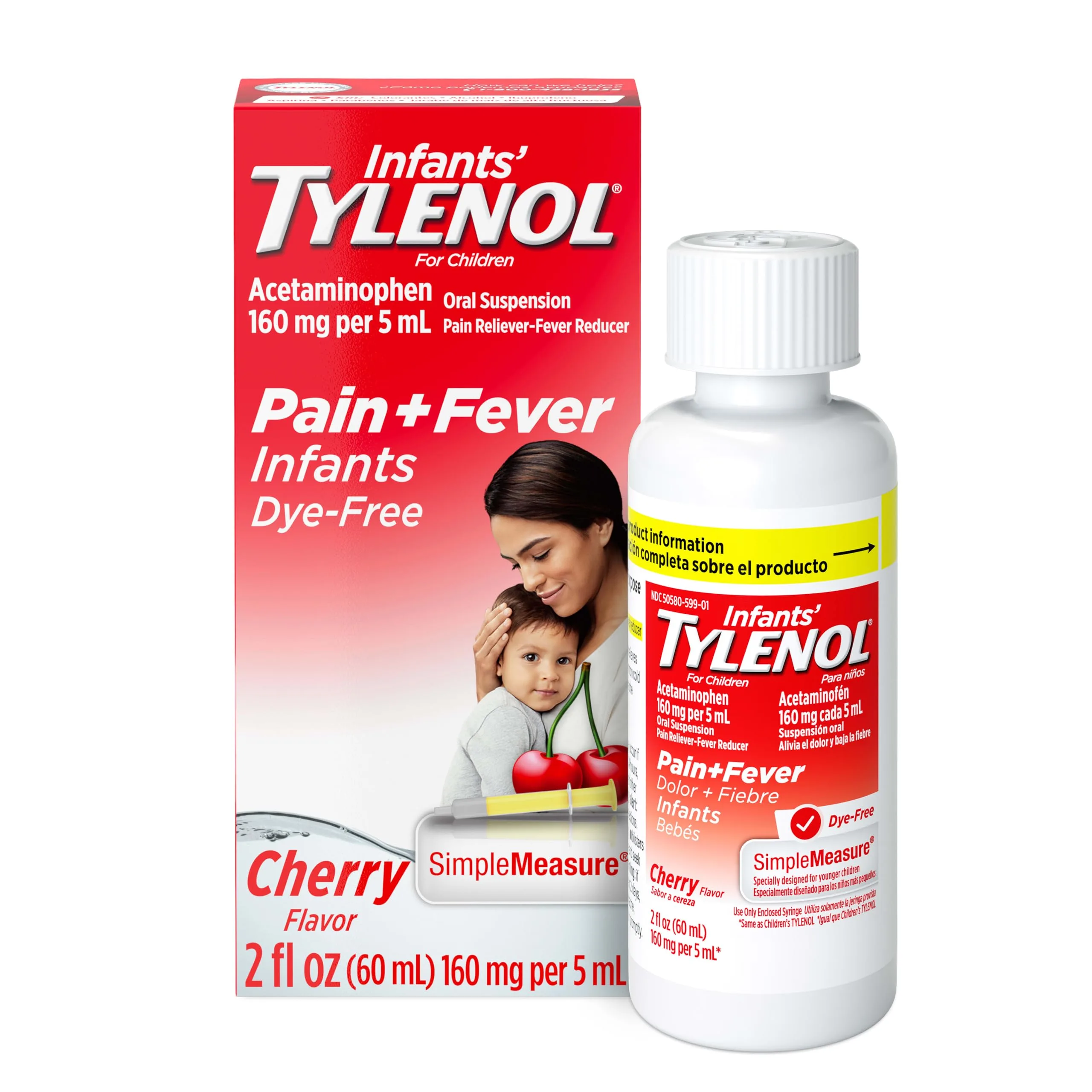 Infants’ Tylenol Dye-Free Acetaminophen Oral Suspension, Cherry Flavor, 2 Fl Oz | Doctor Recommended Pain Relief & Fever Reducer - main product image