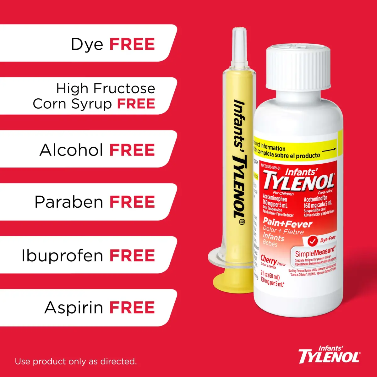 Infants’ Tylenol Dye-Free Acetaminophen Oral Suspension, Cherry Flavor, 60ml (2 Fl Oz) | Doctor Recommended Pain Relief & Fever Reducer - view 3
