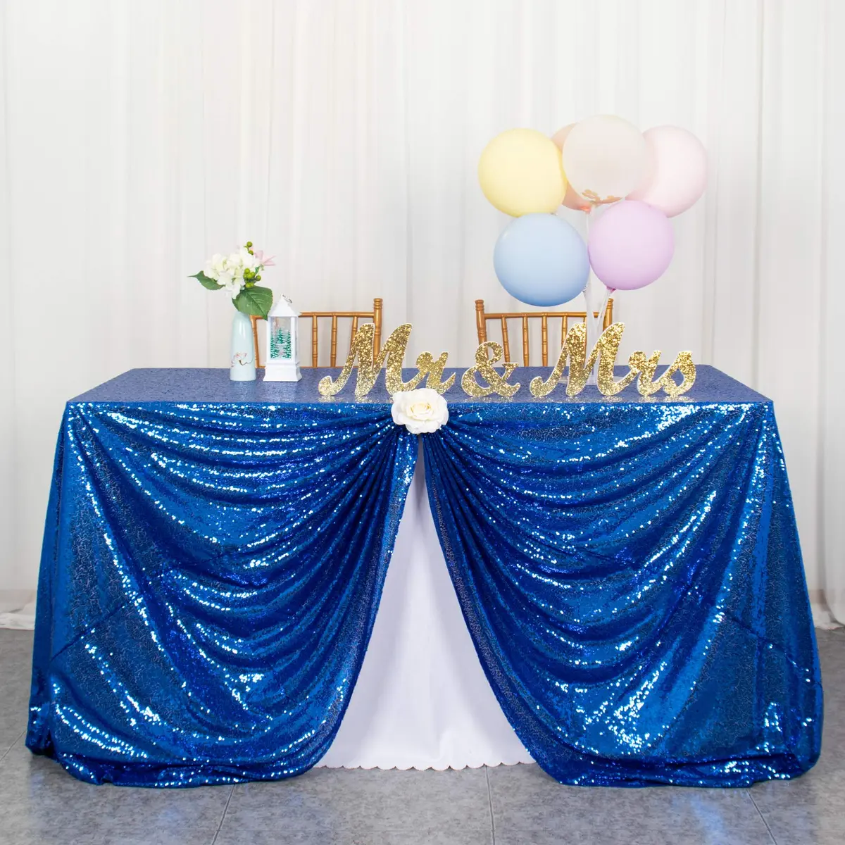 ShinyBeauty Sequin Tablecloth 48x72 Inch | Royal Blue Glitter for Wedding & Party Decor - main product image
