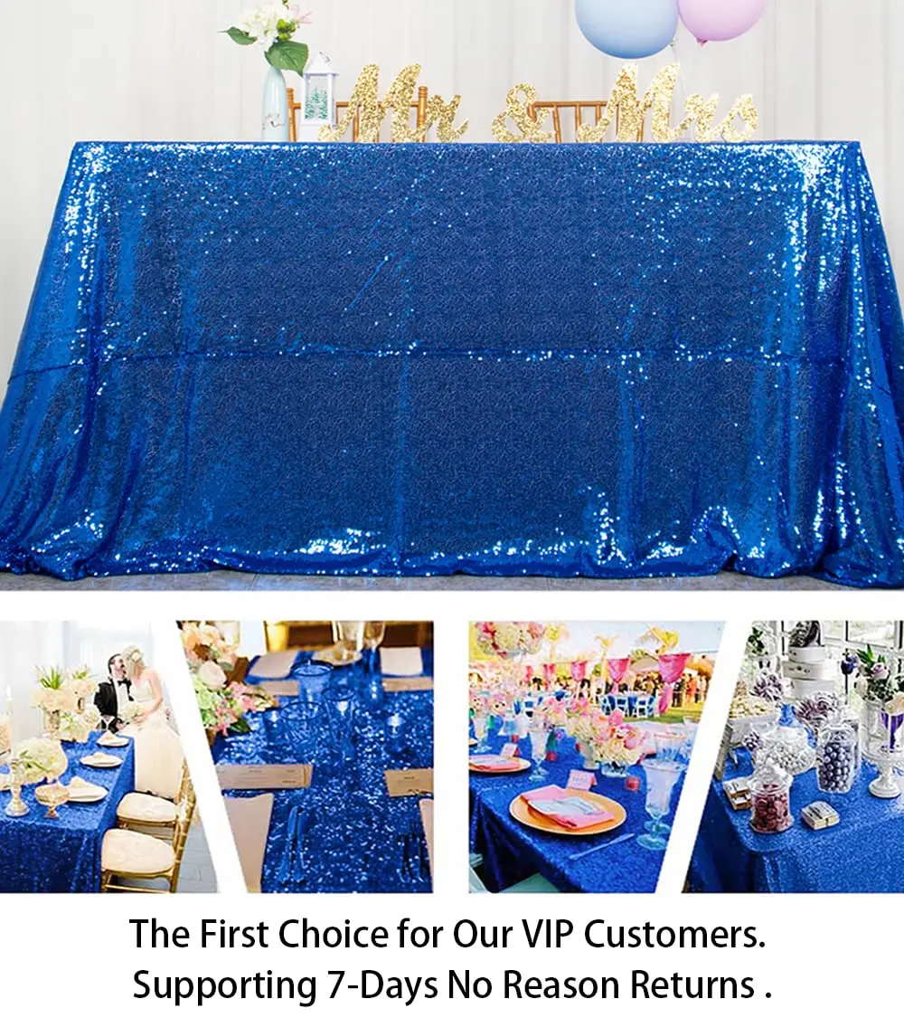 ShinyBeauty Sequin Tablecloth 48x72 Inch | Royal Blue Glitter for Wedding & Party Decor - view 5