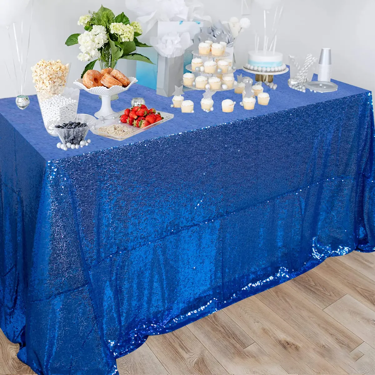 ShinyBeauty Sequin Tablecloth 48x72 Inch | Royal Blue Glitter for Wedding & Party Decor - view 7