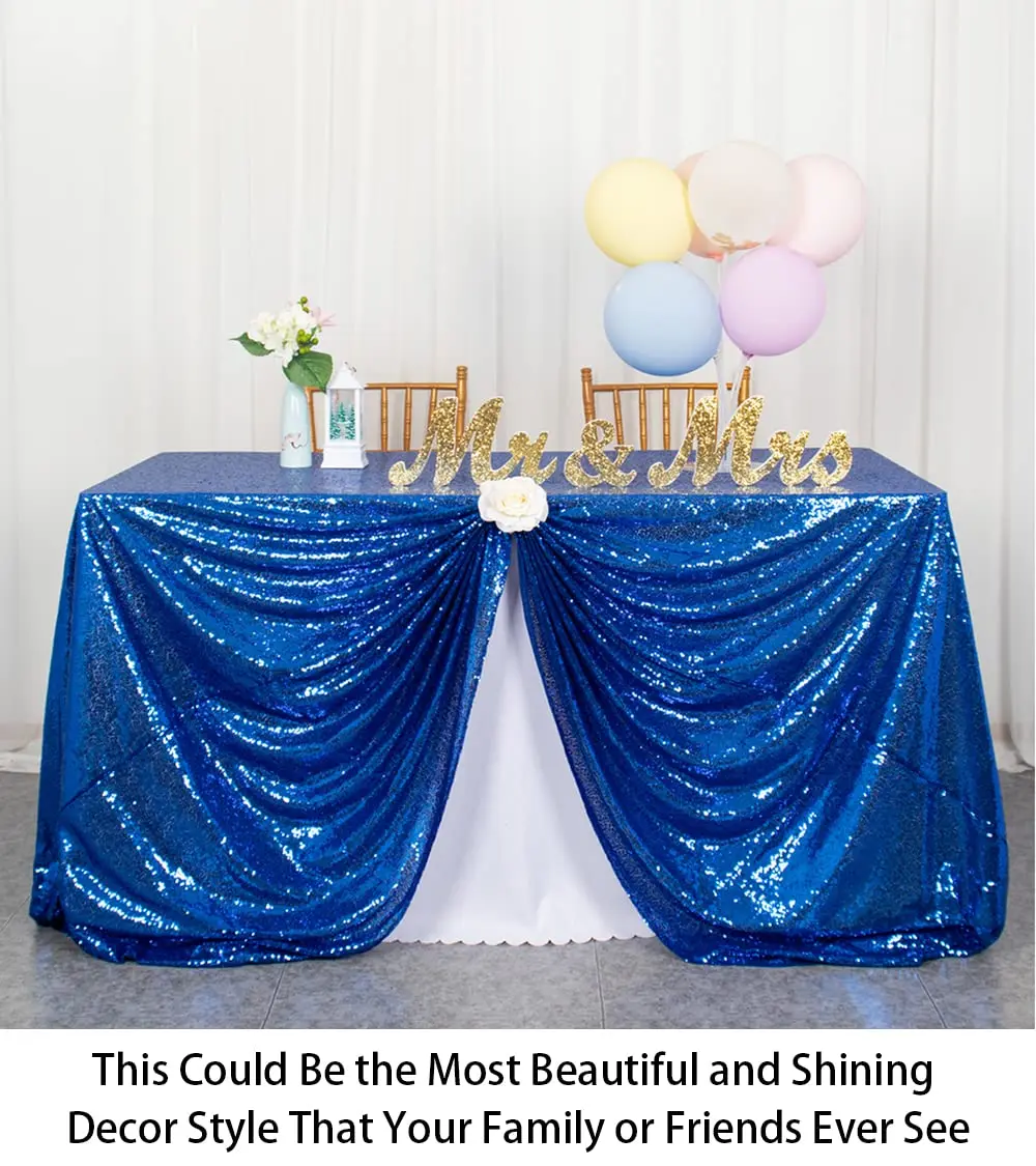 ShinyBeauty Sequin Tablecloth 48x72 Inch | Royal Blue Glitter for Wedding & Party Decor - view 3