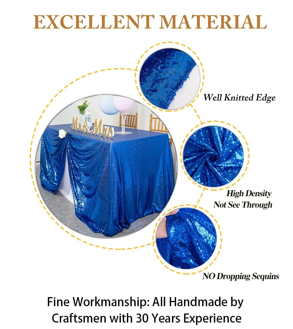 ShinyBeauty Sequin Tablecloth 48x72 Inch | Royal Blue Glitter for Wedding & Party Decor - view 4