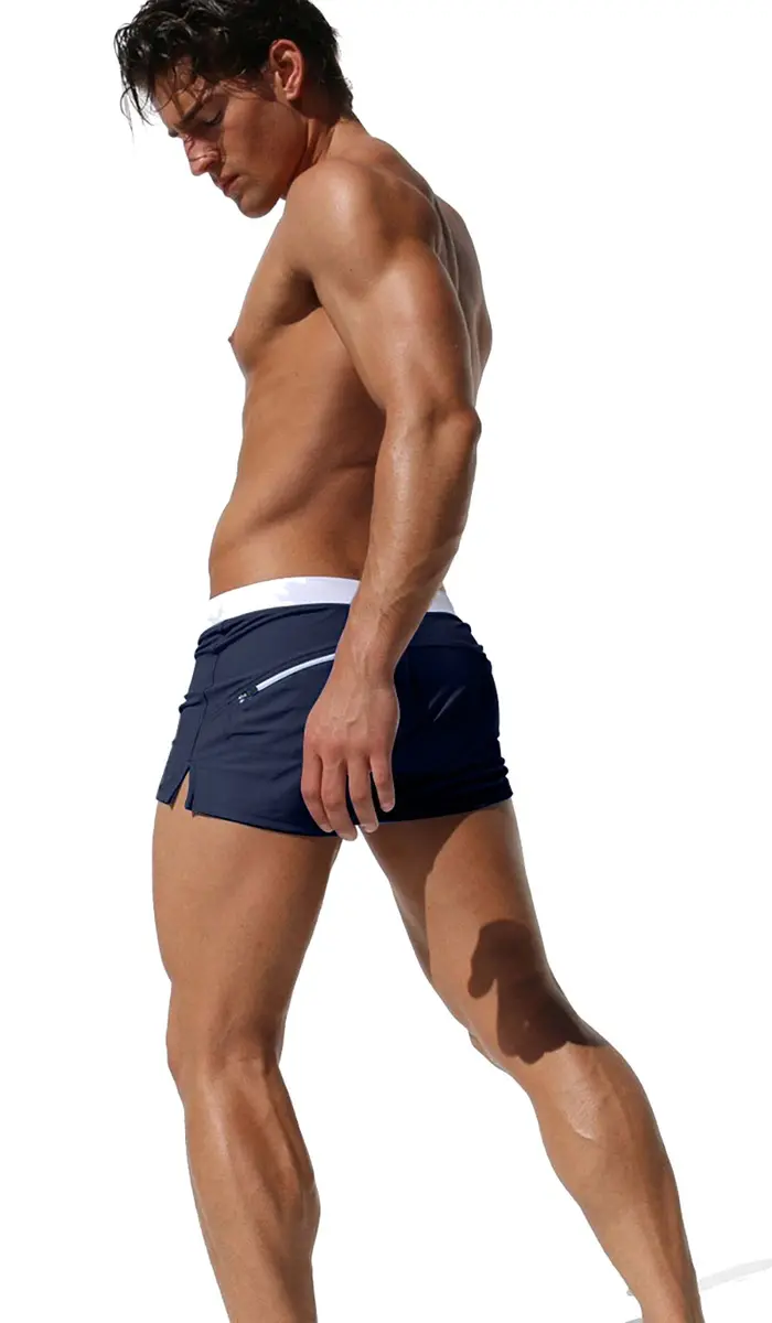 TONLEN Mens Swimwear Short Swim Trunks with Zipper Pockets Dark Blue 2 M | Quick-Dry Nylon Blend - view 5