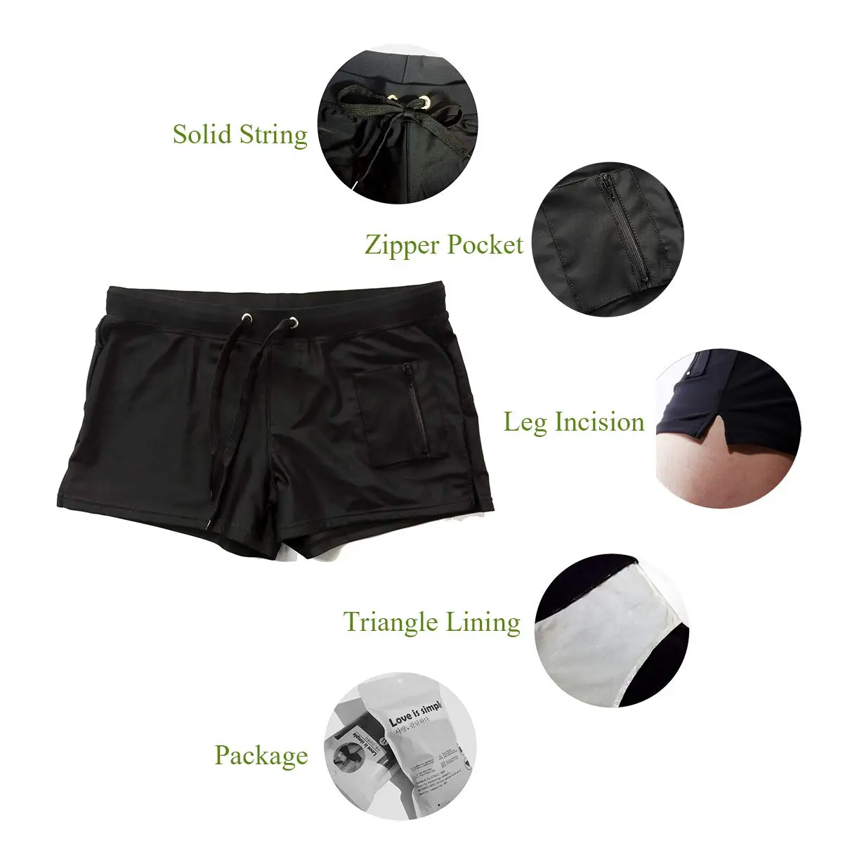 TONLEN Mens Swimwear Short Swim Trunks with Zipper Pockets Black 1 Large | Quick-Drying, Slim Fit, Zipper Pockets - view 3