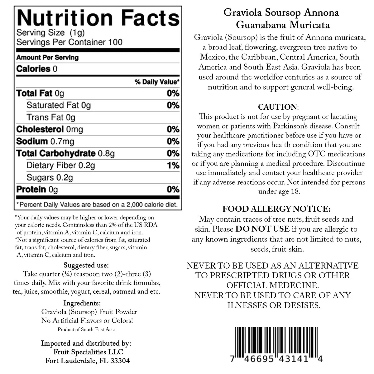 Sunrise Graviola (Soursop) Organic Fruit Powder 3.52 oz | Supports Immunity & Cell Health - view 3