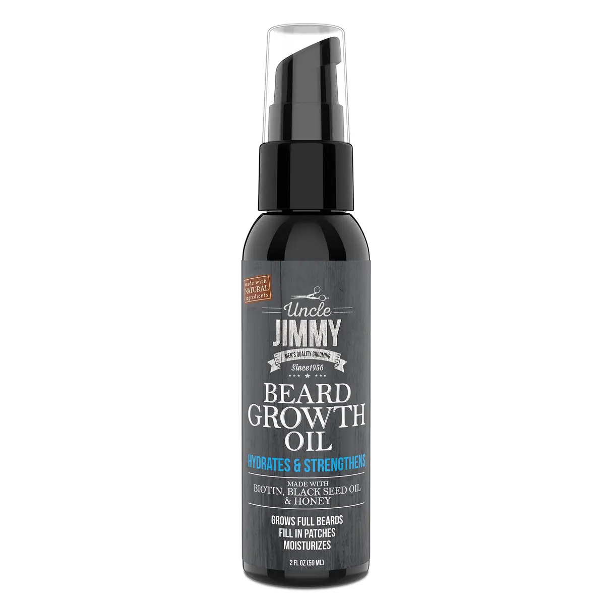 Uncle Jimmy Beard Growth Oil with Biotin | Natural Beard Care for Thicker, Fuller Beard | Men's Facial Hair Treatment for Grooming | Increases Thickness and Volume 2 Fl Oz - main product image