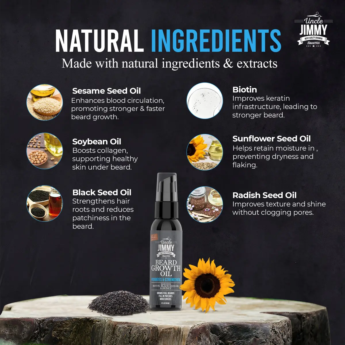 Uncle Jimmy Beard Growth Oil with Biotin | Natural Beard Care for Thicker, Fuller Beard | Men's Facial Hair Treatment for Grooming | Increases Thickness and Volume 2 Fl Oz - view 3