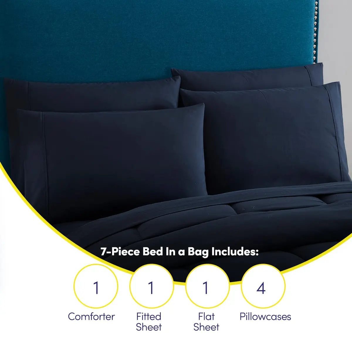 Sweet Home Collection 7 Piece Comforter Set in Navy | All-Season Microfiber Bedding - view 6