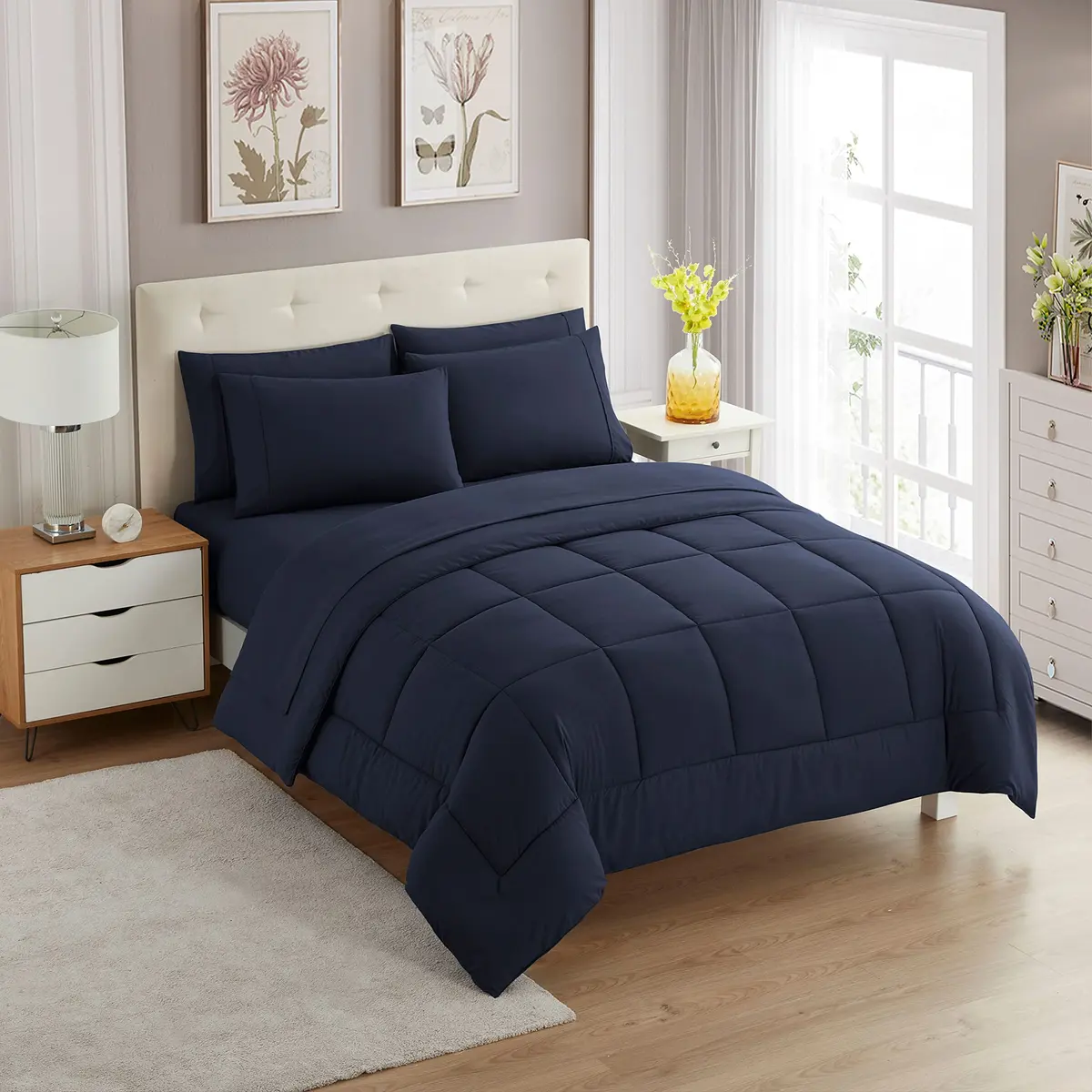 Sweet Home Collection 7 Piece Comforter Set in Navy | All-Season Microfiber Bedding - main product image