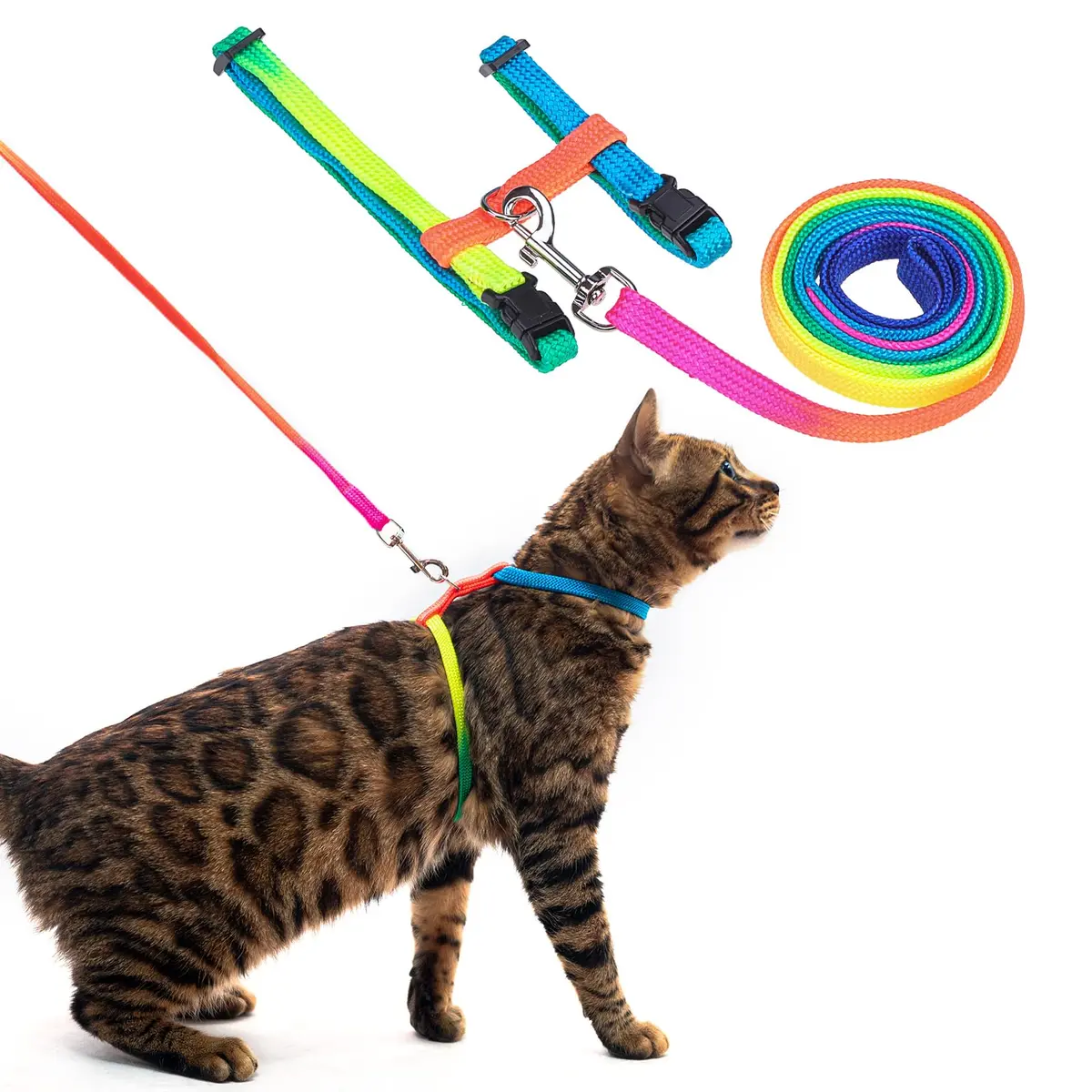 PUPTECK Adjustable Cat Harness and Leash Set | Escape Proof Kitten Strap Collar for Walking & Travel, Multicolor - main product image