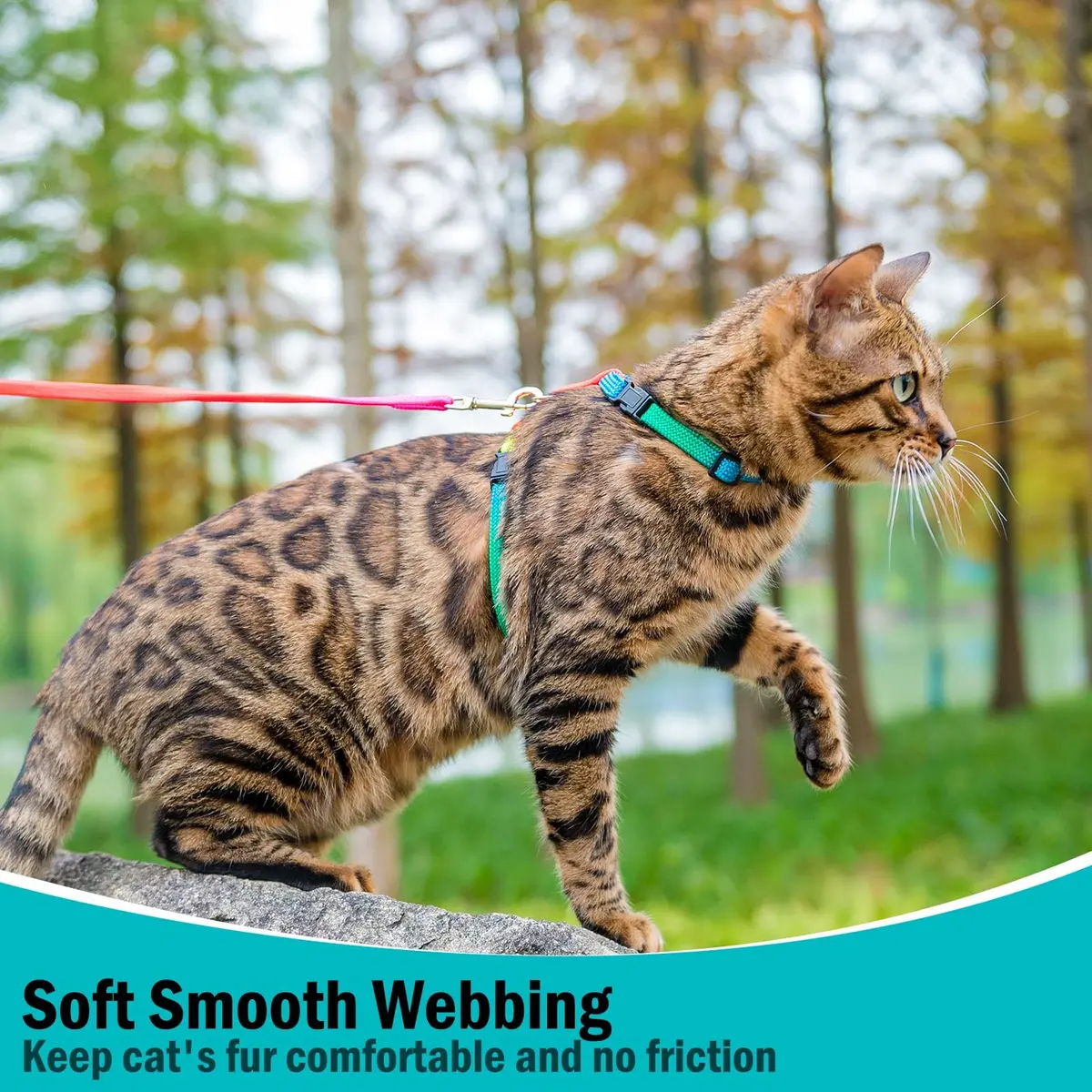PUPTECK Adjustable Cat Harness and Leash Set | Escape Proof Kitten Strap Collar for Walking & Travel, Multicolor - view 7
