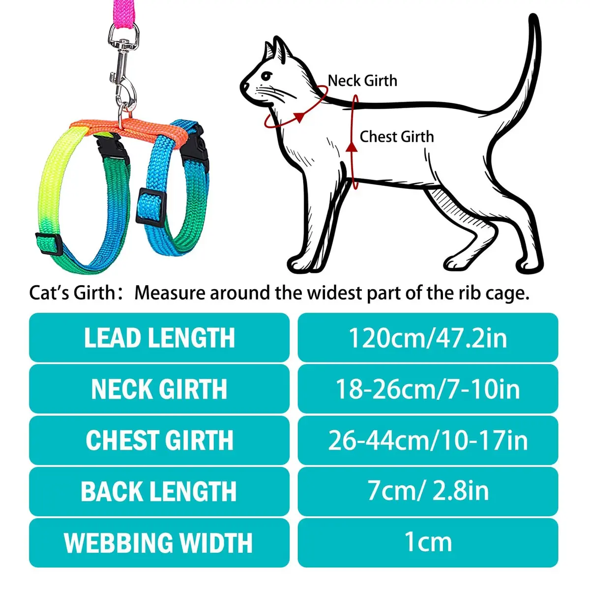 PUPTECK Adjustable Cat Harness and Leash Set | Escape Proof Kitten Strap Collar for Walking & Travel, Multicolor - view 2