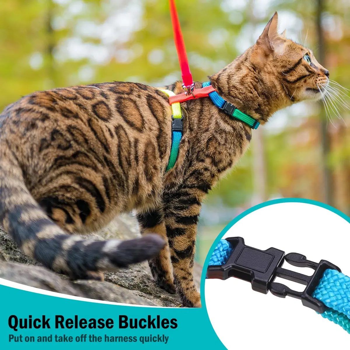 PUPTECK Adjustable Cat Harness and Leash Set | Escape Proof Kitten Strap Collar for Walking & Travel, Multicolor - view 3