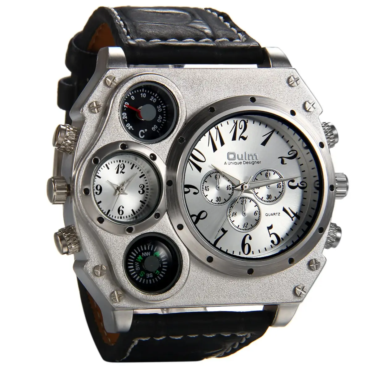 Avaner Men's Oversized Dual Time Zone Steampunk Leather Watch | 50mm Case, 27.5cm Length - main product image
